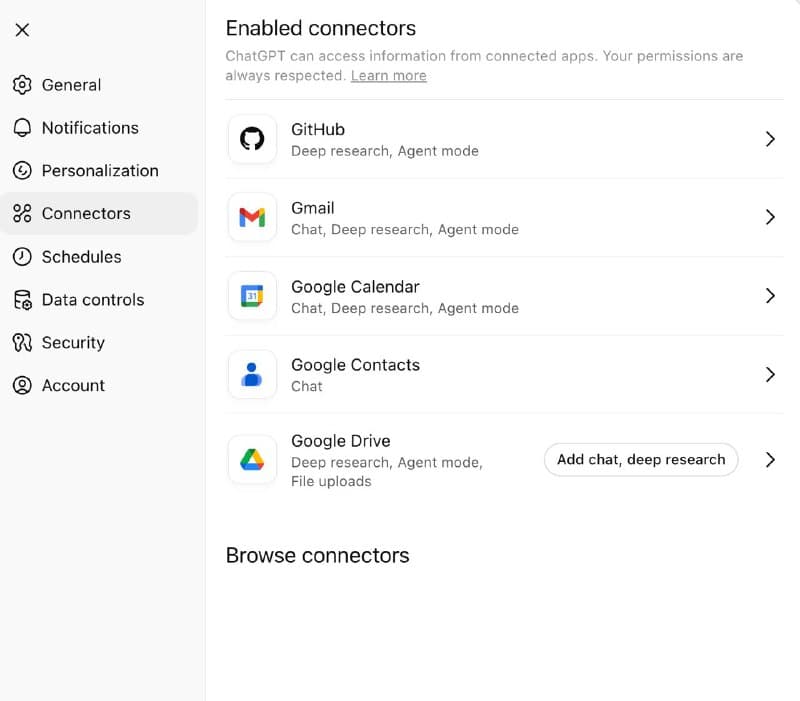 Коннекторы ChatGPT: Gmail и календарь